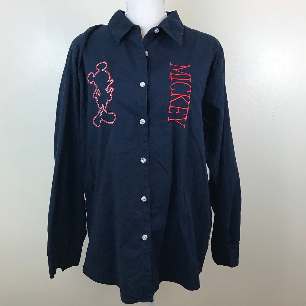 Vintage Mickey Mouse Embroidered Button-Down Top